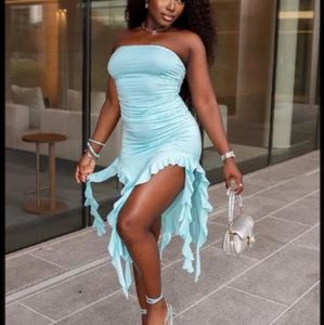 NEW ruffled blue midi dress